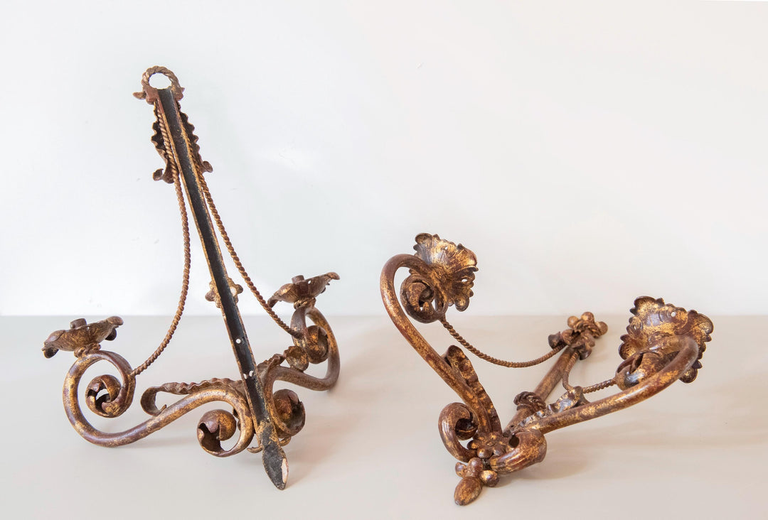 Vintage Florentine Gilt Metal Wall Sconces