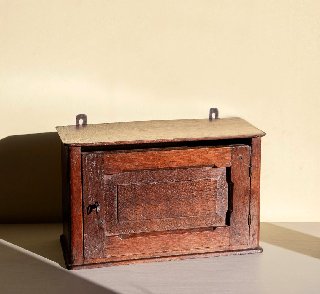 Small Antique Wooden Wall Cabinet with Key