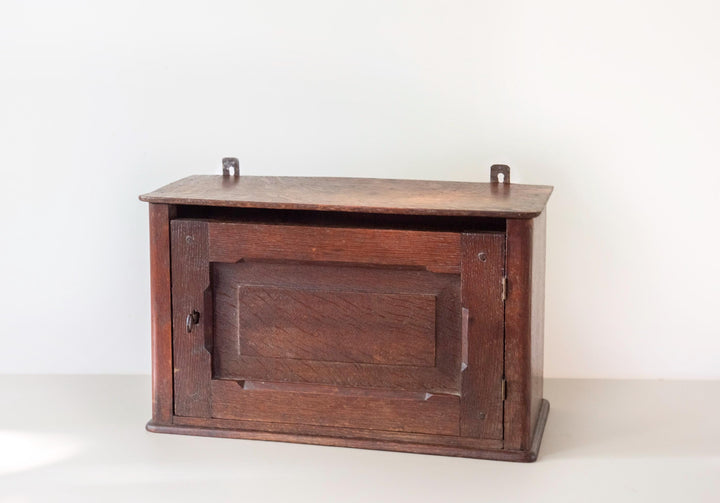 Small Antique Wooden Wall Cabinet with Key