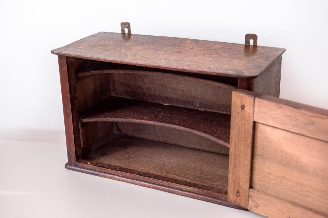 Small Antique Wooden Wall Cabinet with Key