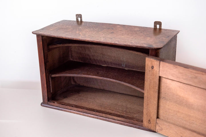 Small Antique Wooden Wall Cabinet with Key