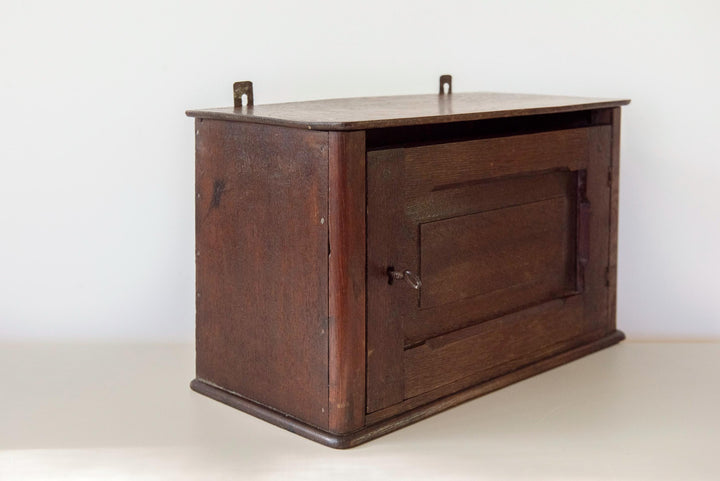 Small Antique Wooden Wall Cabinet with Key
