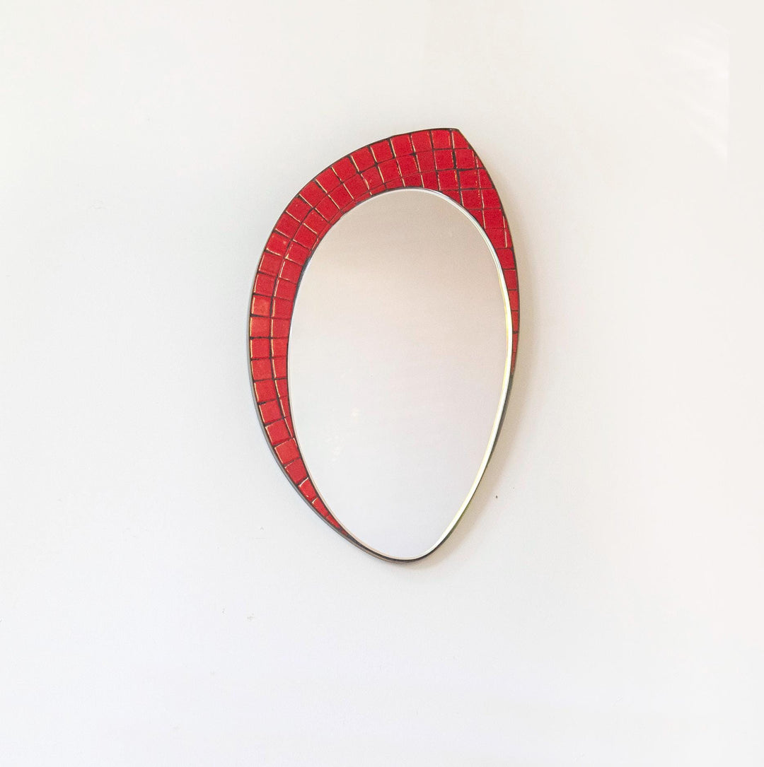 Vintage Red Mosaic Wall Mirror - 1960s Teardrop Mirror