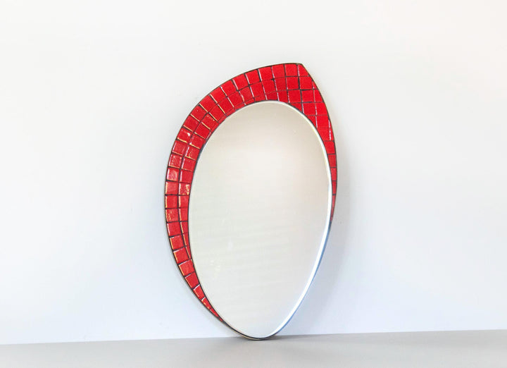 Vintage Red Mosaic Wall Mirror - 1960s Teardrop Mirror