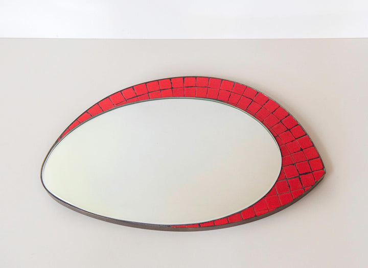 Vintage Red Mosaic Wall Mirror - 1960s Teardrop Mirror