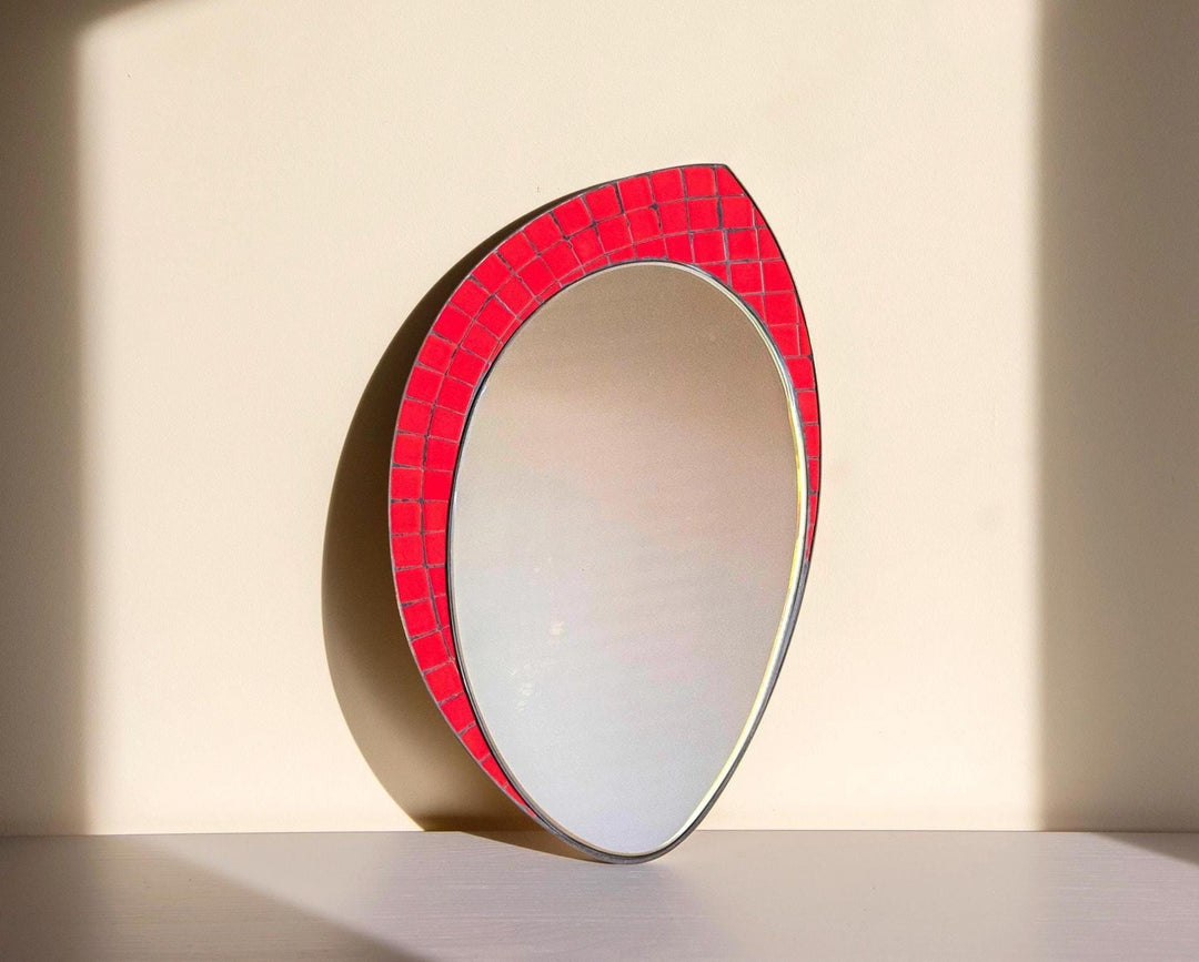 Vintage Red Mosaic Wall Mirror - 1960s Teardrop Mirror