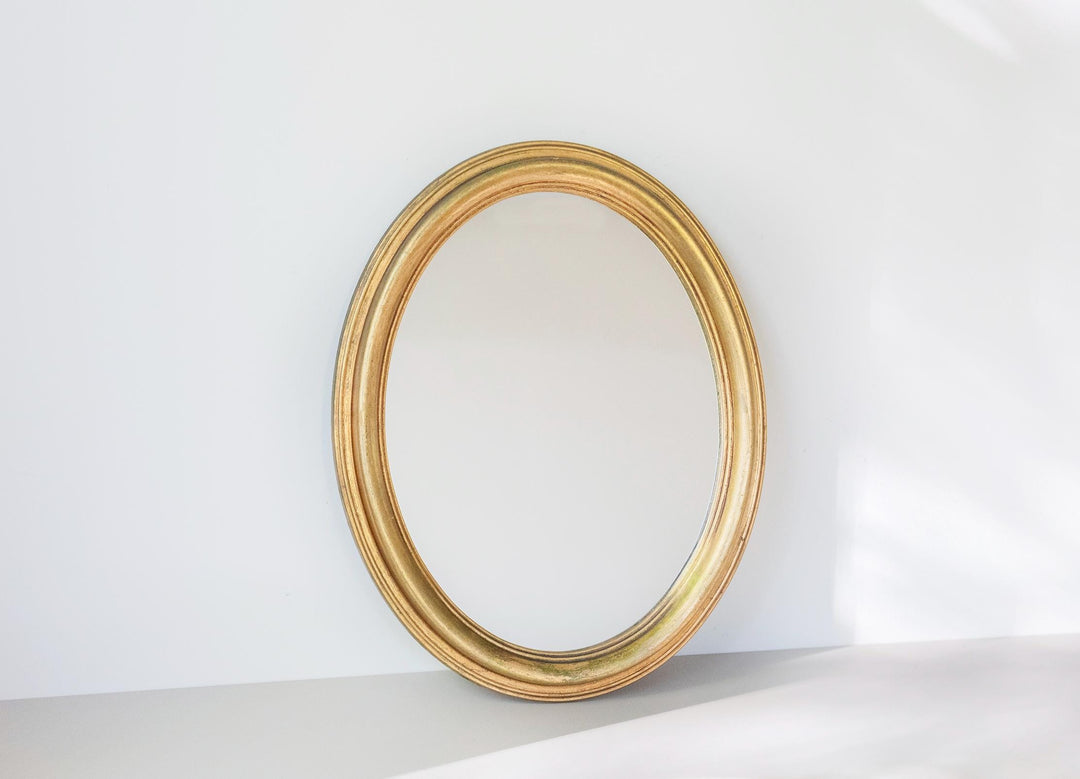 Decorative Oval Mirror with Aged Gold Finish