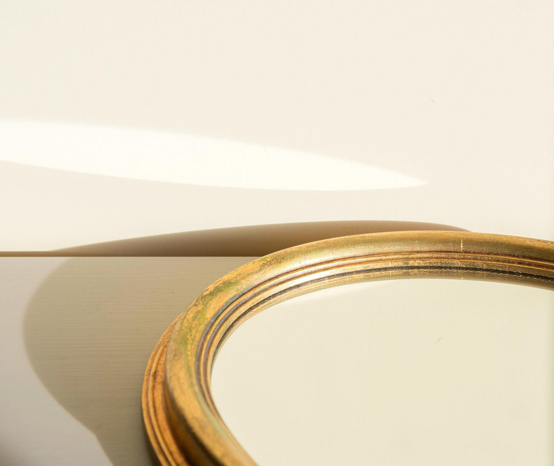 Decorative Oval Mirror with Aged Gold Finish