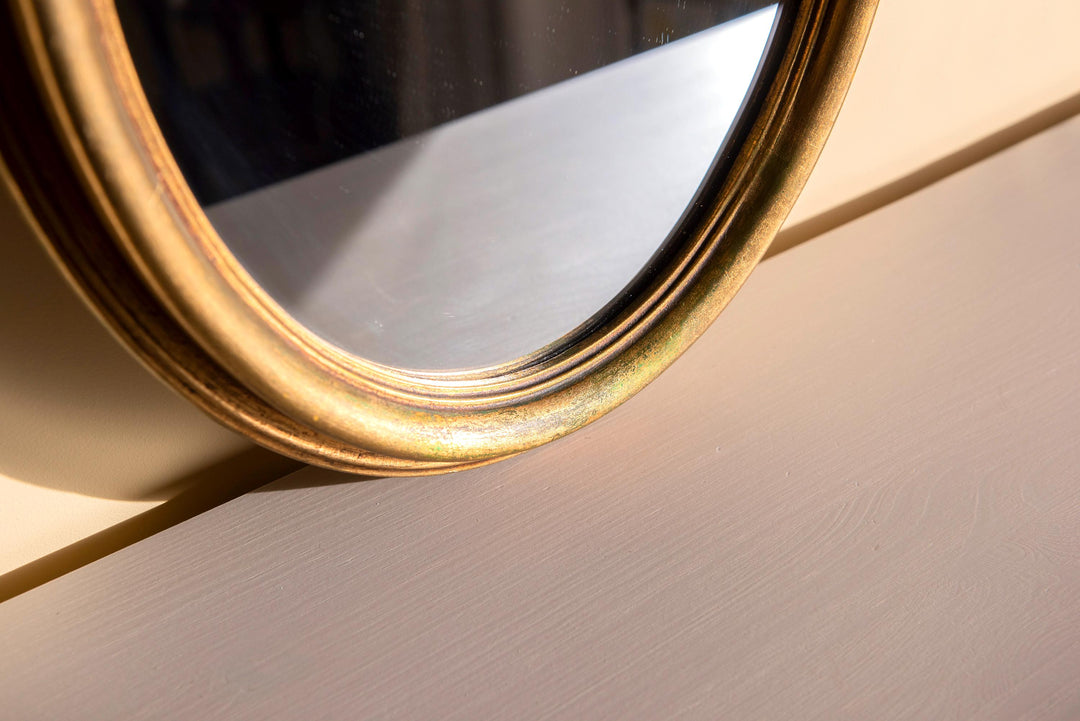Decorative Oval Mirror with Aged Gold Finish