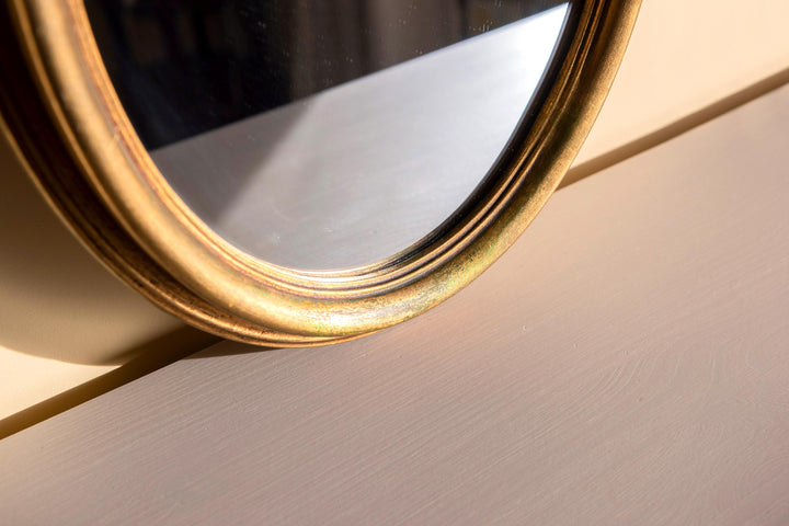 Decorative Oval Mirror with Aged Gold Finish