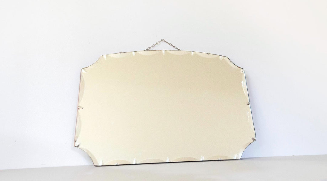 Antique English Frameless Wall Mirror with Hanging Chain