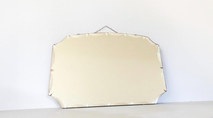 Antique English Frameless Wall Mirror with Hanging Chain