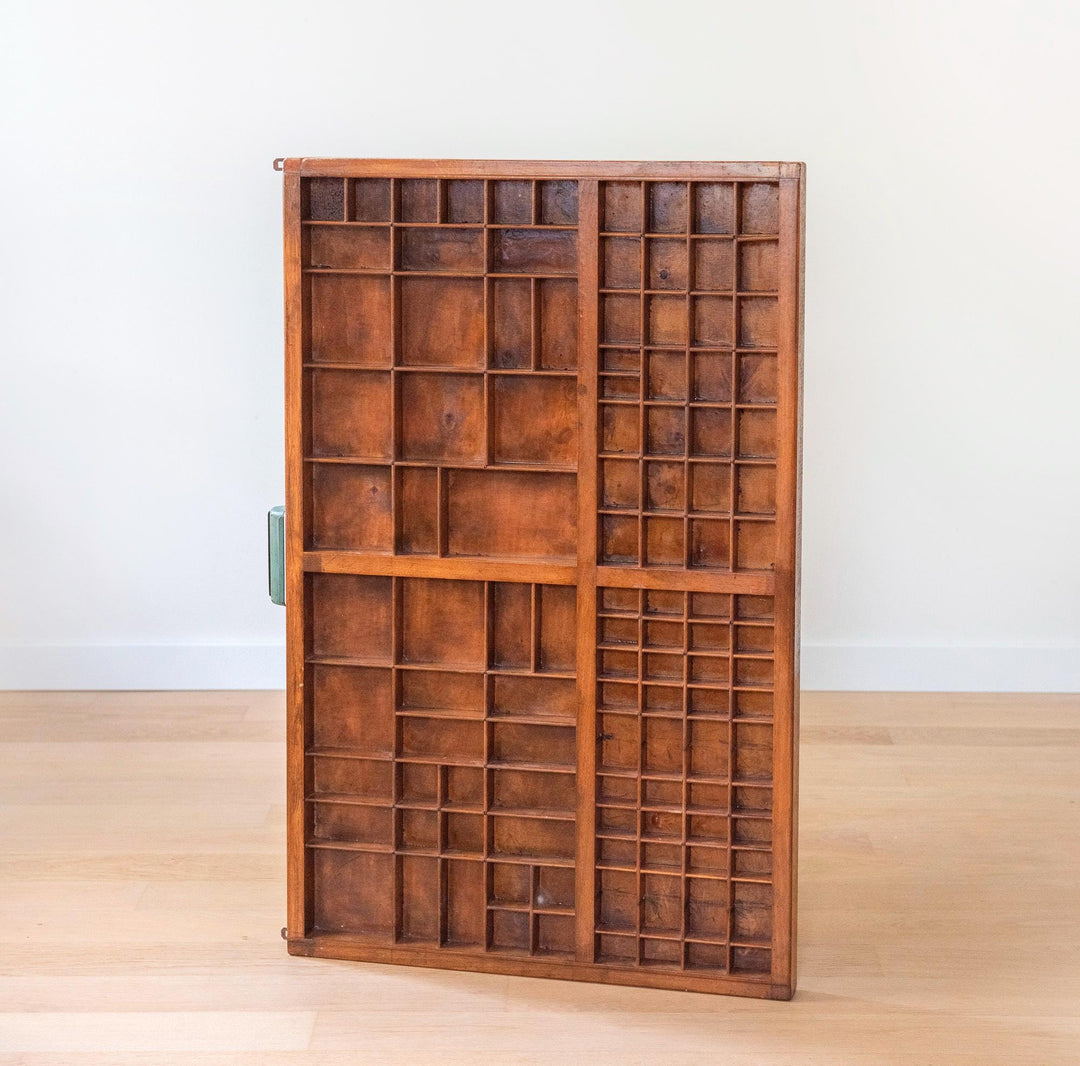 Antique Wooden Printer's Tray - Vintage Display Shelf