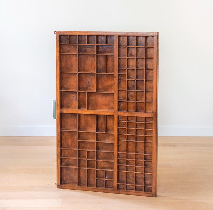 Antique Wooden Printer's Tray - Vintage Display Shelf