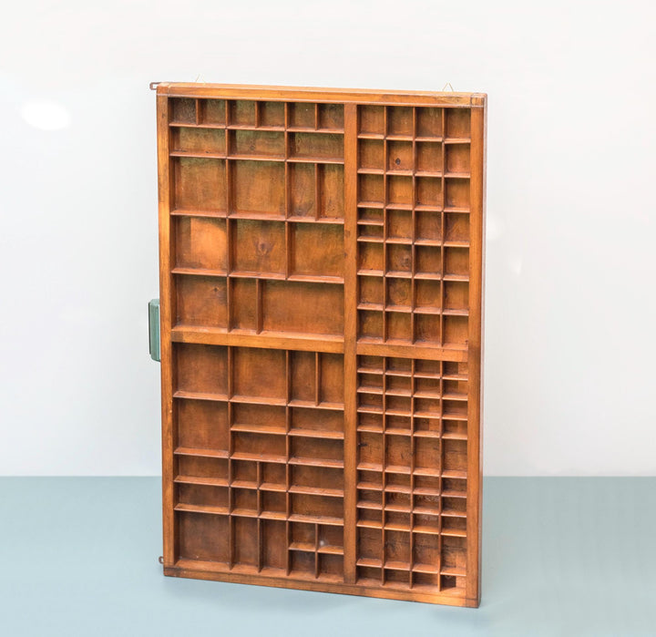 Antique Wooden Printer's Tray - Vintage Display Shelf
