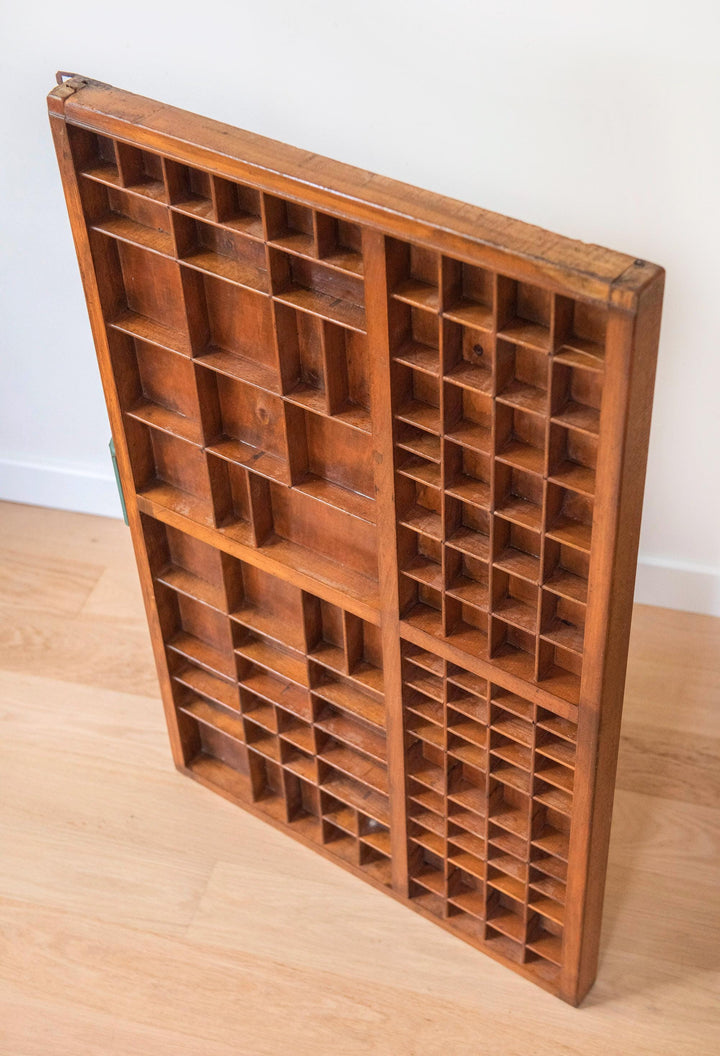 Antique Wooden Printer's Tray - Vintage Display Shelf