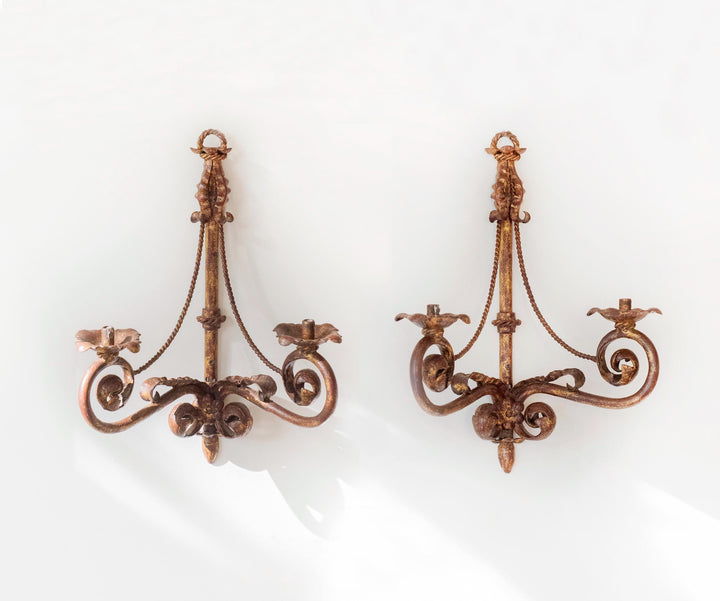Vintage Florentine Gilt Metal Wall Sconces