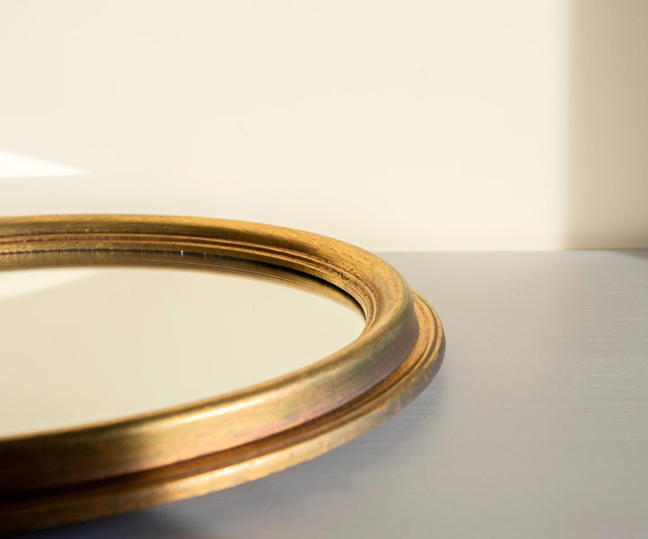 Decorative Oval Mirror with Aged Gold Finish