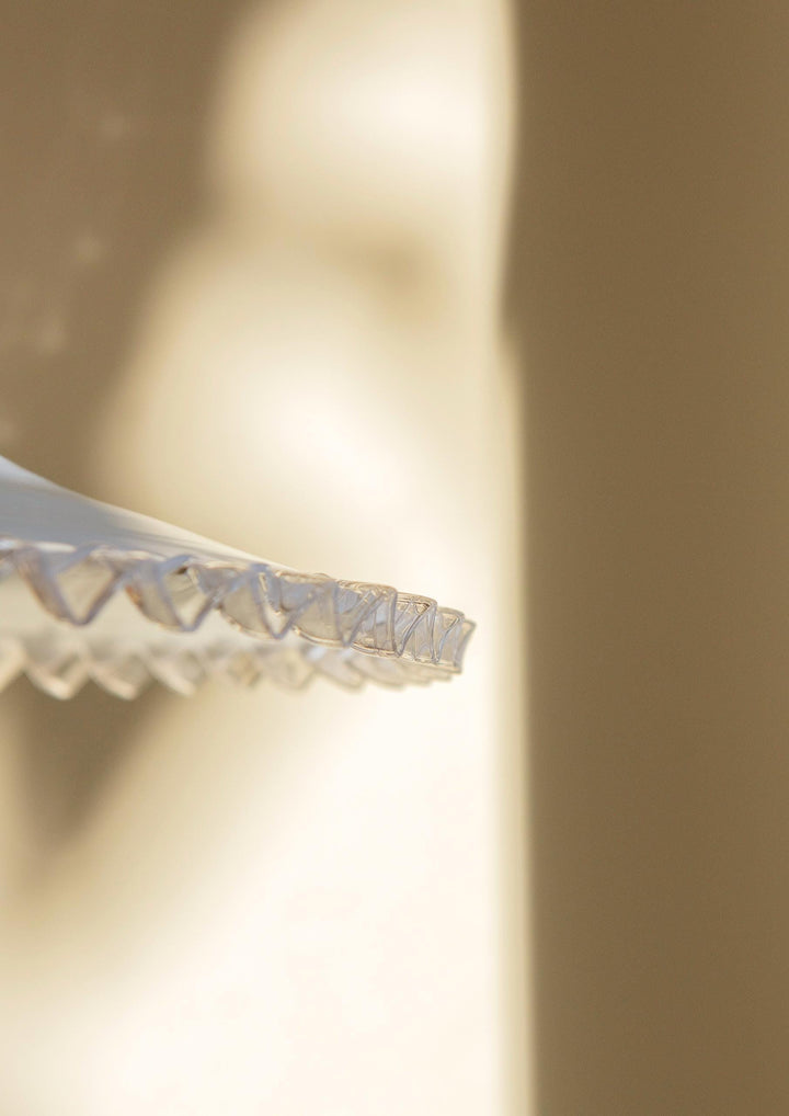 Vintage Opaline Glass Pendant Light - Ruffled Shade