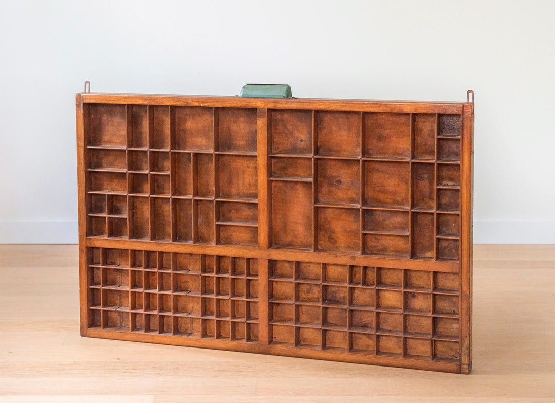 Antique Wooden Printer's Tray - Vintage Display Shelf