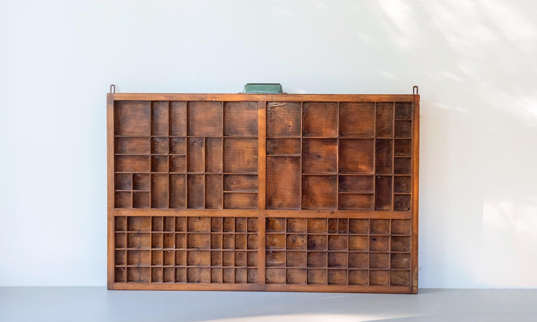 Antique Wooden Printer's Tray - Vintage Display Shelf