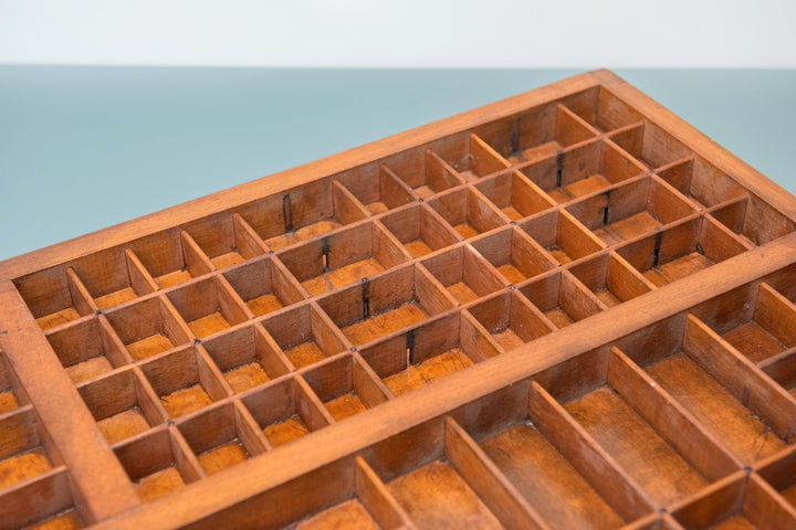 Antique Wooden Printer's Tray - Vintage Display Shelf