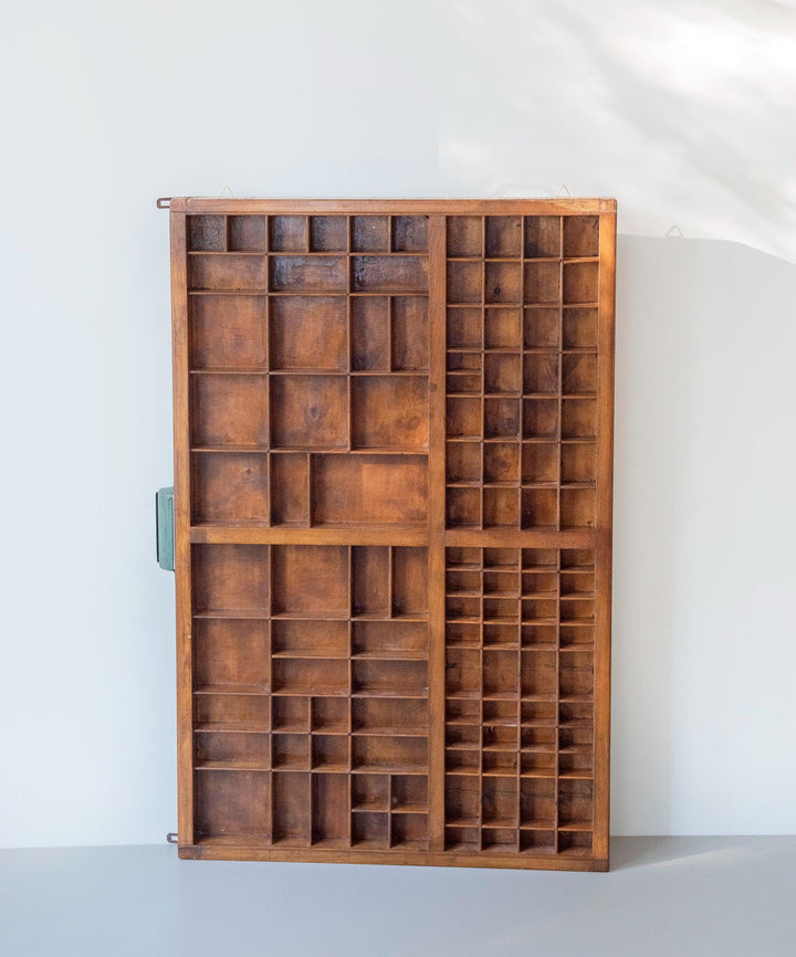 Antique Wooden Printer's Tray - Vintage Display Shelf